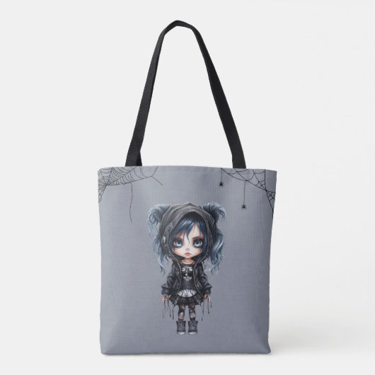 Gotisch Meisje met Spinnenwebben en Spinnen Hallow Tote Bag (Achterkant)