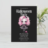 Gotisch Meisje Pompoen Roze Horror Halloween Party Kaart (Staand voorkant)