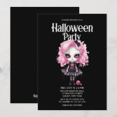 Gotisch Meisje Pompoen Roze Horror Halloween Party Kaart (Voorkant / Achterkant)