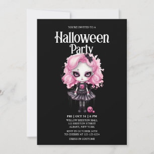 Gotisch Meisje Pompoen Roze Horror Halloween Party Kaart