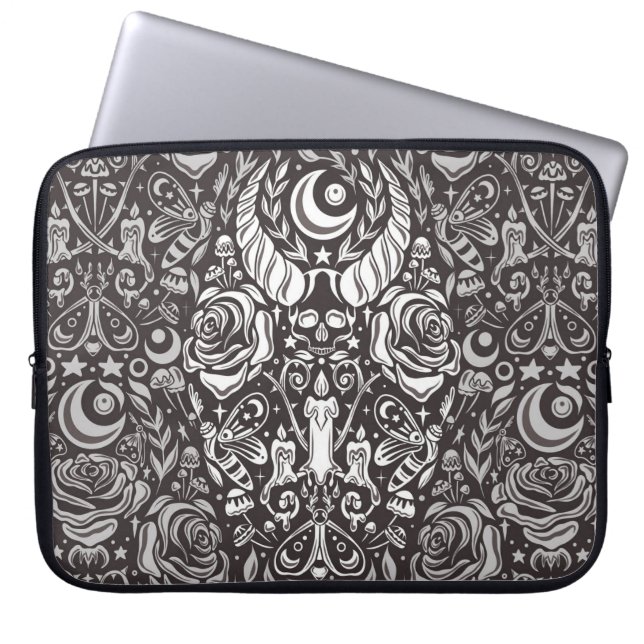 Gotisch monochroom patroon laptop sleeve (Voorkant)