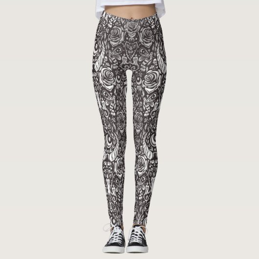 Gotisch monochroom patroon leggings (Voorkant)