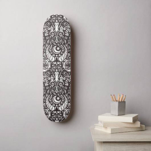 Gotisch monochroom patroon persoonlijk skateboard (Muurkunst)