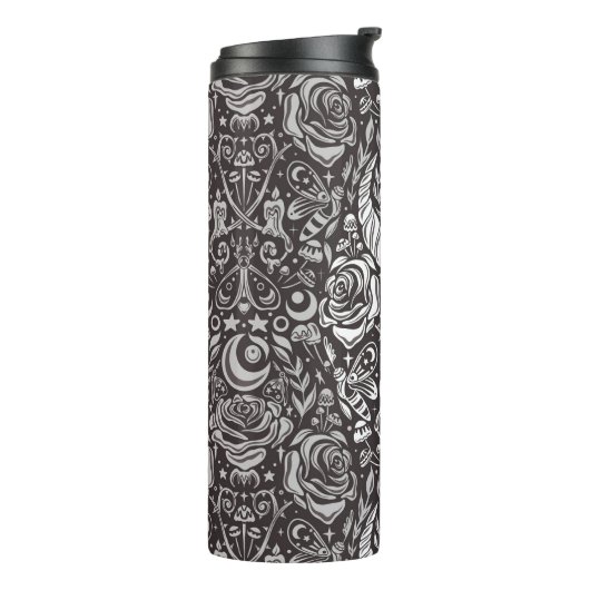 Gotisch monochroom patroon thermosbeker (Gedraaid links)