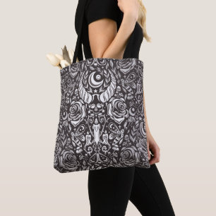 Gotisch monochroom patroon tote bag