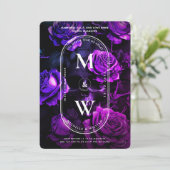 Gotisch Monogram Bruiloft Schedel Donker Paarse Ro Kaart (Staand voorkant)