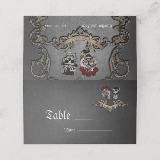 Gotisch ontwerp met coole schedels plaatskaartje (Buitenkant ongevouwen)
