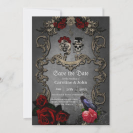 Gotisch ontwerp met coole schedels save the date