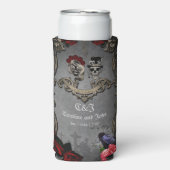 Gotisch ontwerp met coole schedels seltzer blikjeskoeler (Seltzer Voorkant)