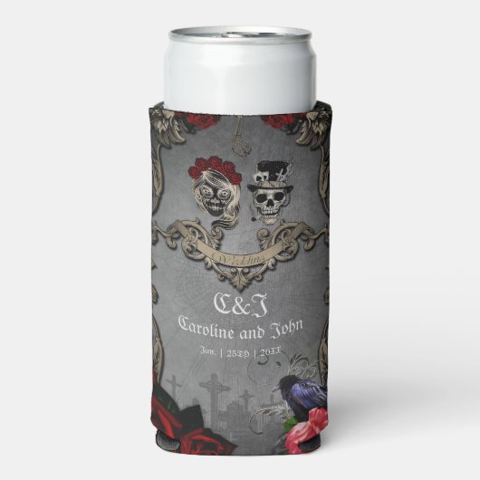 Gotisch ontwerp met coole schedels seltzer blikjeskoeler (Seltzer Voorkant)