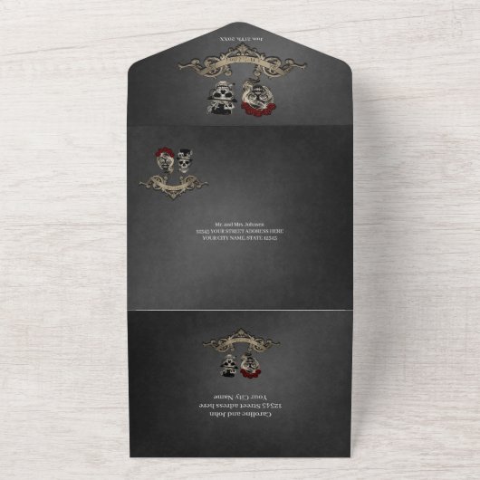 Gotisch ontwerp met koele schedels van all in one uitnodiging (Buitenkant)