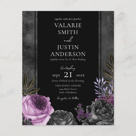 Gotisch Paars en zwart Floral bruiloft in één keer (Voorkant)