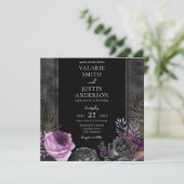 Gotisch Paars en zwart Floral bruiloft in één keer Kaart (Staand voorkant)