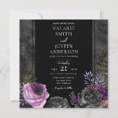 Gotisch Paars en zwart Floral bruiloft in één keer Kaart (Voorkant)