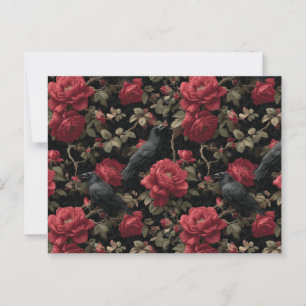 Gotisch patroon met rode rozen en kraaien briefkaart