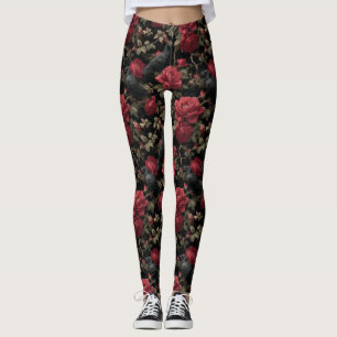 Gotisch patroon met rode rozen en kraaien leggings