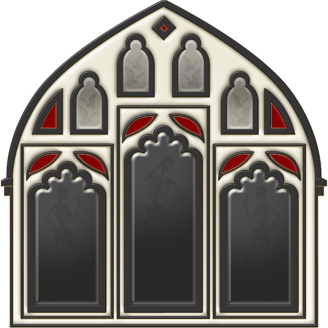 Gotisch raam met skeletten en vleermuizen behang (Look in glass panes to see the bats and skeletons.


)