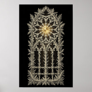 Gotisch raam van vorst met gouden roos in het midd poster