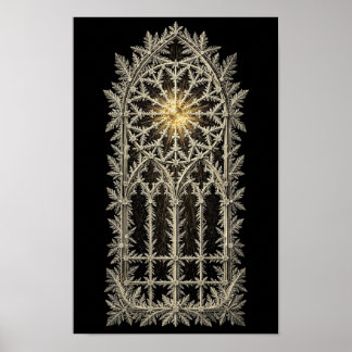Gotisch raam van vorst met gouden roos in het midd poster
