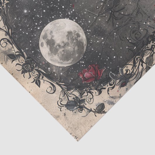 Gotisch raam Volle Maan Rode Rozen Tissuepapier (Detail)