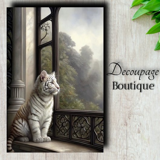 Gotisch Raam Witte Tijger Decoupage Tissuepapier