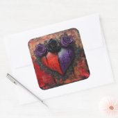 Gotisch rood en Paarse hart met bloemen Vierkante Sticker (Envelop)
