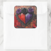 Gotisch rood en Paarse hart met bloemen Vierkante Sticker (Tas)