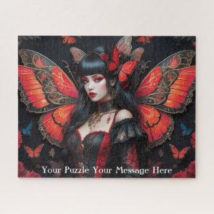Gotisch rood vlindermeisje legpuzzel