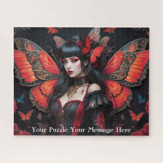 Gotisch rood vlindermeisje legpuzzel (Horizontaal)