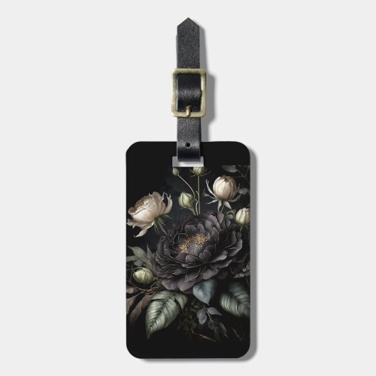 Gotisch Roos arrangement zwarte bloem Bagagelabel (Voorkant verticaal)