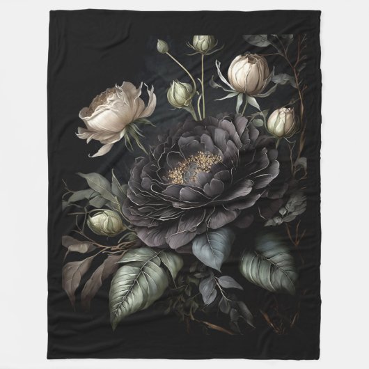 Gotisch Roos arrangement zwarte bloem Fleece Deken (Voorkant)
