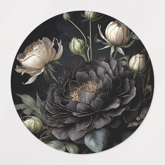 Gotisch Roos arrangement zwarte bloem Labels (Design 1)