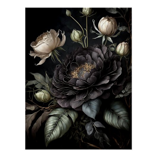 Gotisch Roos arrangement zwarte bloem Perfect Poster (Voorkant)
