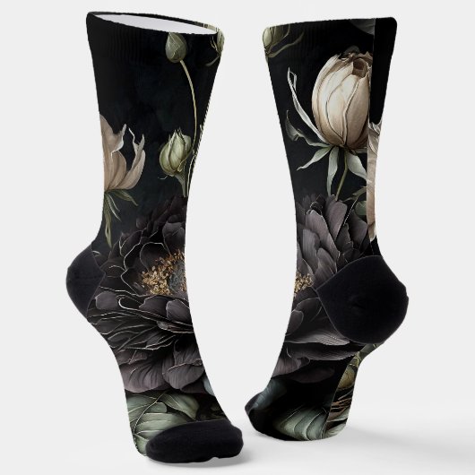 Gotisch Roos arrangement zwarte bloem Sokken (Gebogen)