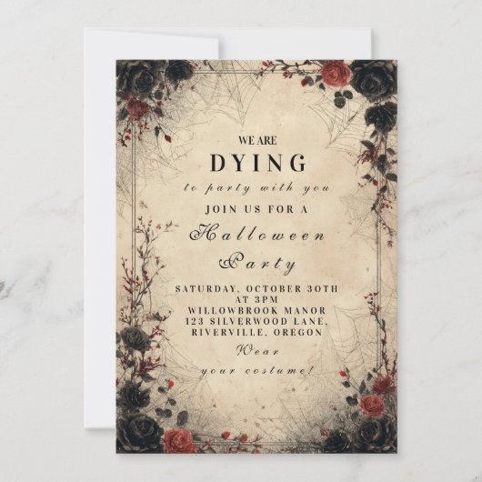 Gotisch Roos Cobweb Halloween feest Kaart (Voorkant)