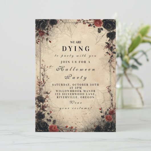 Gotisch Roos Cobweb Halloween feest Kaart (Staand voorkant)