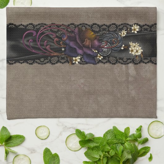 Gotisch Roos en zwarte kant Theedoek (Gevouwen)