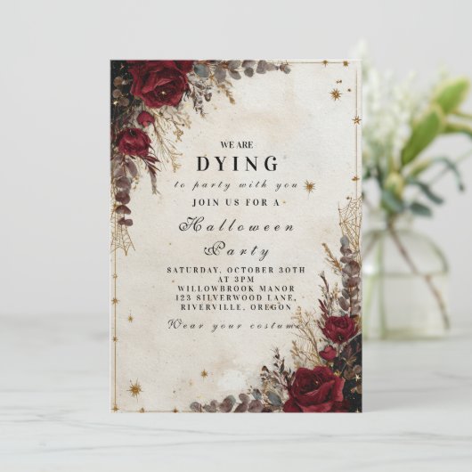 Gotisch Roos Halloween Party Kaart (Staand voorkant)