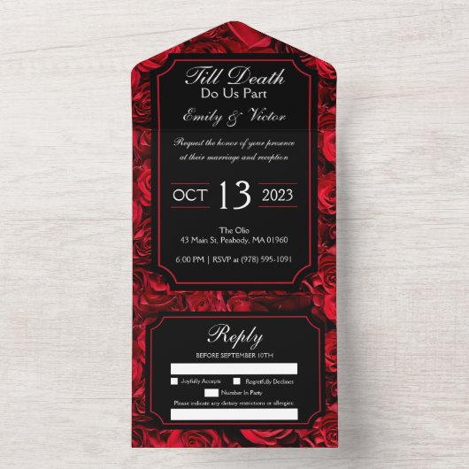 Gotisch Roos in één bruiloft All In One Uitnodiging (Binnen)