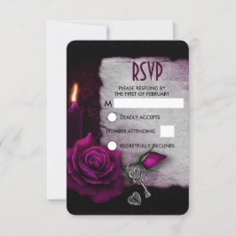 Gotisch Roos, Kaars, en Perkamenthuwelijk RSVP Kaartje