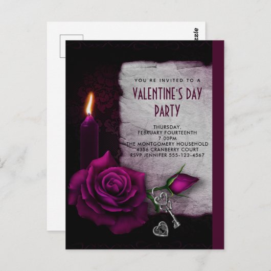 Gotisch Roos, kaars en Valentijn Briefkaart (Voorkant / Achterkant)