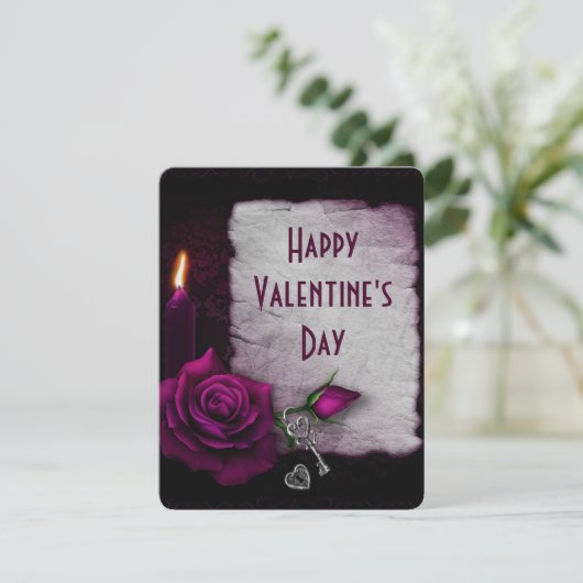 Gotisch Roos, kaars en Valentijn Feestdagenkaart (Staand voorkant)