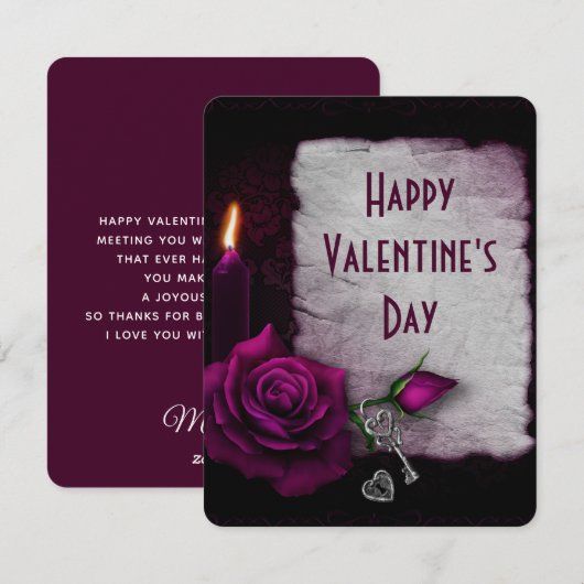 Gotisch Roos, kaars en Valentijn Feestdagenkaart (Voorkant / Achterkant)