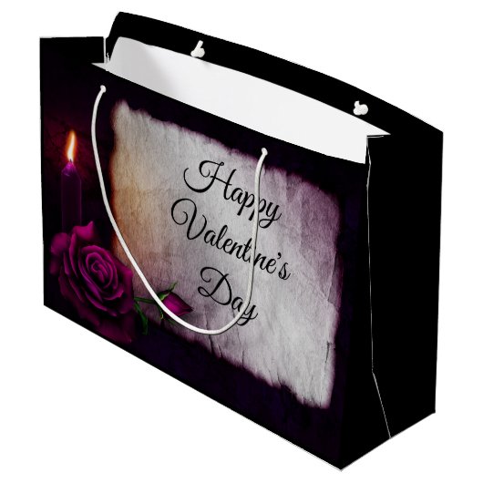 Gotisch Roos, kaars en Valentijnse perkamenten Groot Cadeauzakje (Achterkant Gekanteld)