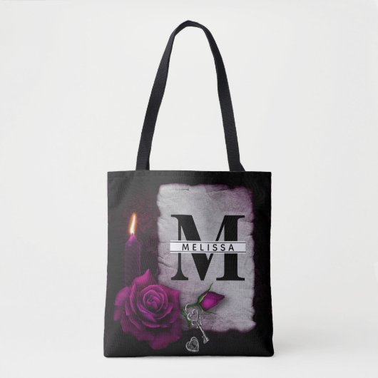 Gotisch Roos, kaars, perkament en sloten Tote Bag (Voorkant)