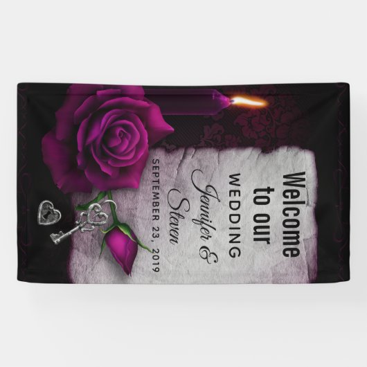 Gotisch Roos, kaarsen, perkamenten en bruiloft Spandoek (Horizontaal)