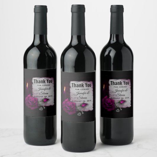 Gotisch Roos, kaarsen, perkamenten en bruiloft Wijn Etiket (Flessen)