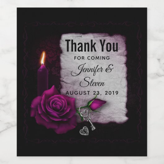 Gotisch Roos, kaarsen, perkamenten en bruiloft Wijn Etiket (Enkel label)