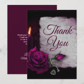 Gotisch Roos, kaarsje en Locket Party Bedankkaart (Voorkant / Achterkant)