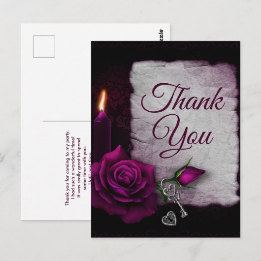 Gotisch Roos, kaarsje en Locket Party Hartelijk da Briefkaart (Voorkant / Achterkant)